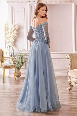 Beaded Glitter A-Line Tulle Gown