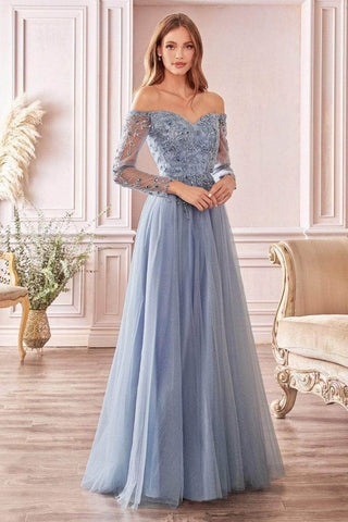 Beaded Glitter A-Line Tulle Gown