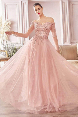 Beaded Glitter A-Line Tulle Gown