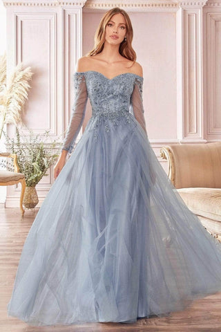 Beaded Glitter A-Line Tulle Gown