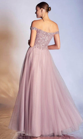 Metallic Lace Appliqued Glitter A-Line Gown