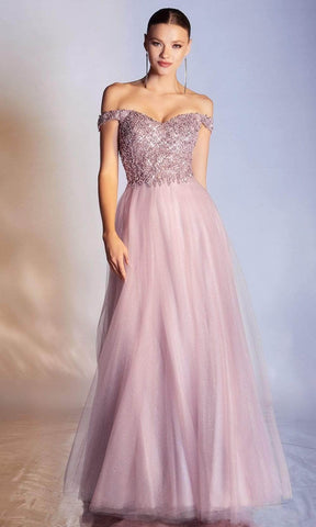 Metallic Lace Appliqued Glitter A-Line Gown
