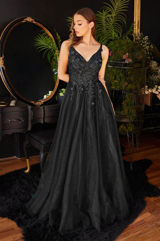 Floral Applique Prom Dress