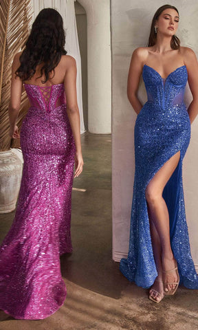 Sequined Plunging V-Neck Prom Gown