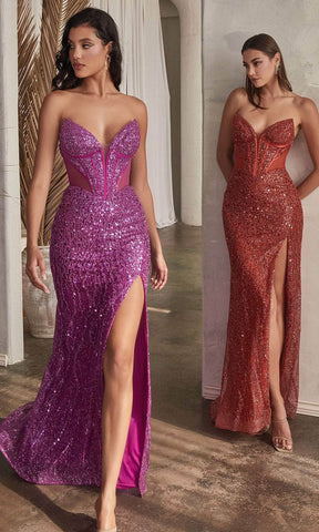 Sequined Plunging V-Neck Prom Gown