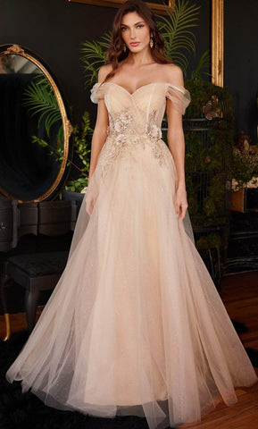Applique Glitter Prom Gown