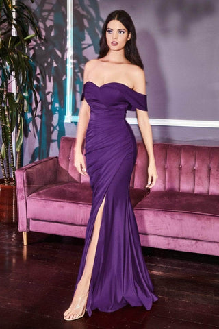 Schulterfreies, figurbetontes, langes Jerseykleid
