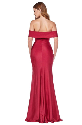 Schulterfreies, figurbetontes, langes Jerseykleid