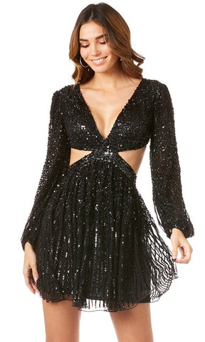 Cut Out Long Sleeved Short Dress