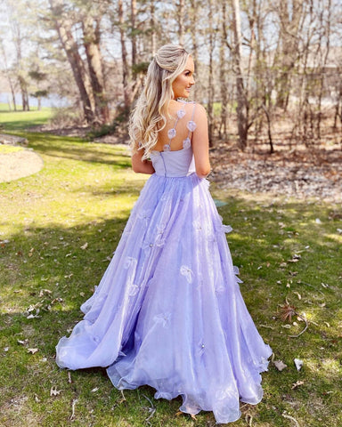 A Line Spaghetti Straps Organza Prom Dress