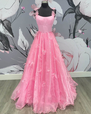 A Line Spaghetti Straps Organza Prom Dress