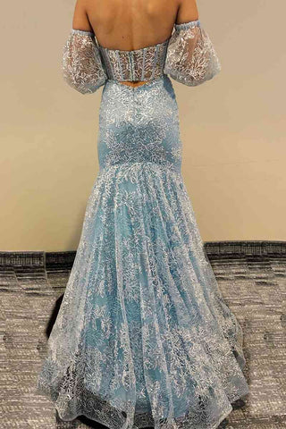 Peach Sweetheart Sheer Lace Corset Mermaid Prom Dress