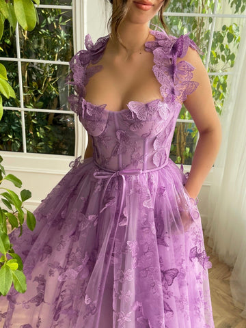Aline Tüll Midi-Ballkleid mit 3D-Schmetterlingen