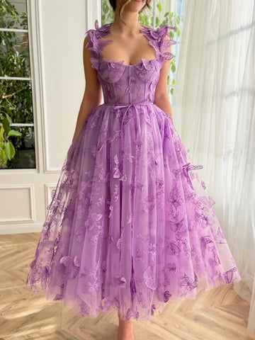 Aline Tüll Midi-Ballkleid mit 3D-Schmetterlingen