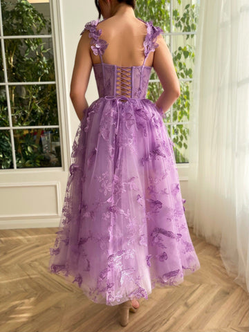 Aline Tüll Midi-Ballkleid mit 3D-Schmetterlingen