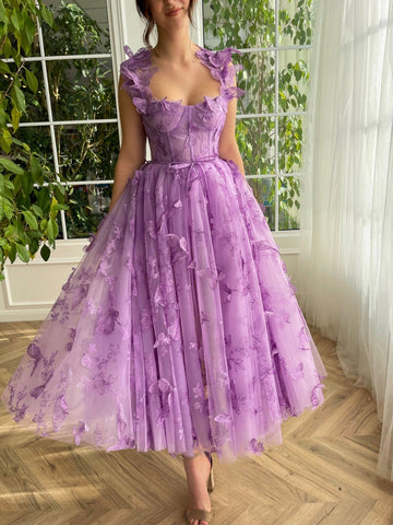 Aline Tüll Midi-Ballkleid mit 3D-Schmetterlingen