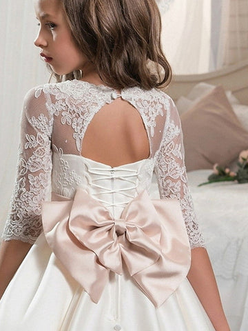 Langes Ballkleid aus Satin für Veranstaltungen, Partys, formelle Abende, Blumenmädchenkleider mit Ärmeln