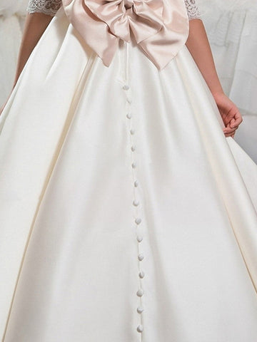 Langes Ballkleid aus Satin für Veranstaltungen, Partys, formelle Abende, Blumenmädchenkleider mit Ärmeln