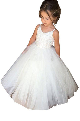 Langes Ballkleid aus Tüll mit quadratischem Ausschnitt und ärmellosem Blumenmädchenkleid