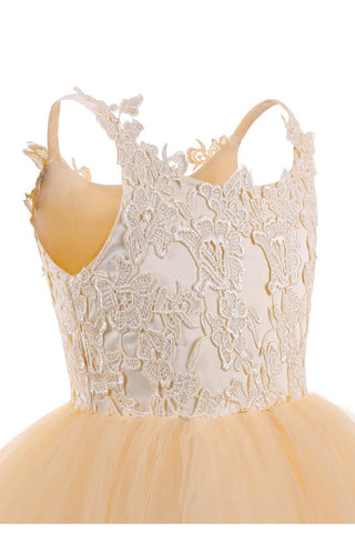Langes Ballkleid aus Tüll mit quadratischem Ausschnitt und ärmellosem Blumenmädchenkleid