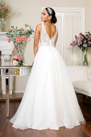 Long Floral Glitter Mesh Wedding Gown Sale