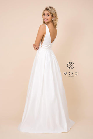 Long Formal Bridal Wedding Dress with Pockets White