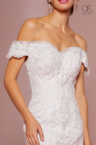 Long Off Shoulder Wedding Dress Bridal
