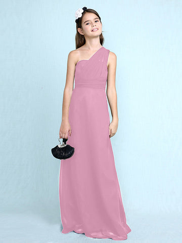 Langes Etuikleid mit einer Schulter für Blumenmädchenkleider aus Chiffon für Junior-Brautjungfern