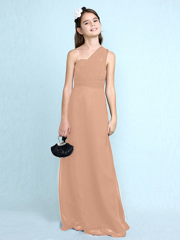 Langes Etuikleid mit einer Schulter für Blumenmädchenkleider aus Chiffon für Junior-Brautjungfern
