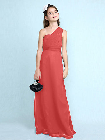 Langes Etuikleid mit einer Schulter für Blumenmädchenkleider aus Chiffon für Junior-Brautjungfern