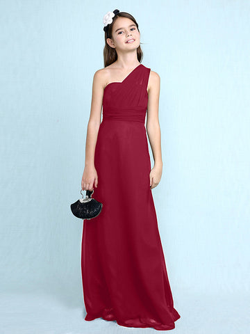 Langes Etuikleid mit einer Schulter für Blumenmädchenkleider aus Chiffon für Junior-Brautjungfern