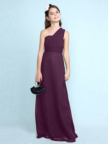 Langes Etuikleid mit einer Schulter für Blumenmädchenkleider aus Chiffon für Junior-Brautjungfern