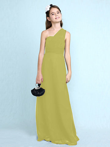 Langes Etuikleid mit einer Schulter für Blumenmädchenkleider aus Chiffon für Junior-Brautjungfern