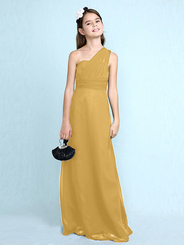 Langes Etuikleid mit einer Schulter für Blumenmädchenkleider aus Chiffon für Junior-Brautjungfern