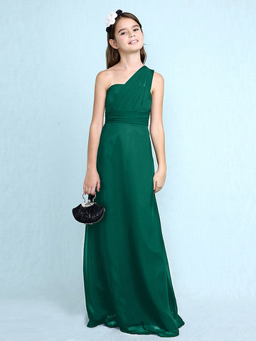 Langes Etuikleid mit einer Schulter für Blumenmädchenkleider aus Chiffon für Junior-Brautjungfern