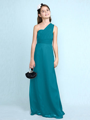 Langes Etuikleid mit einer Schulter für Blumenmädchenkleider aus Chiffon für Junior-Brautjungfern
