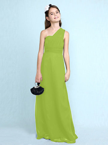 Langes Etuikleid mit einer Schulter für Blumenmädchenkleider aus Chiffon für Junior-Brautjungfern