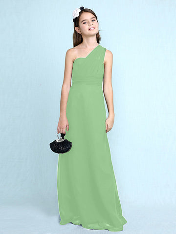 Langes Etuikleid mit einer Schulter für Blumenmädchenkleider aus Chiffon für Junior-Brautjungfern