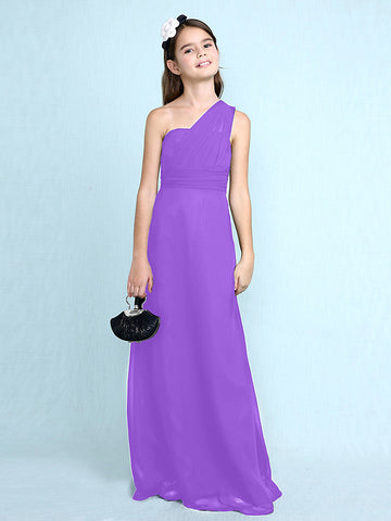 Langes Etuikleid mit einer Schulter für Blumenmädchenkleider aus Chiffon für Junior-Brautjungfern