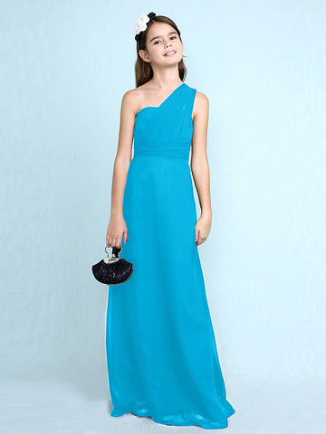 Langes Etuikleid mit einer Schulter für Blumenmädchenkleider aus Chiffon für Junior-Brautjungfern