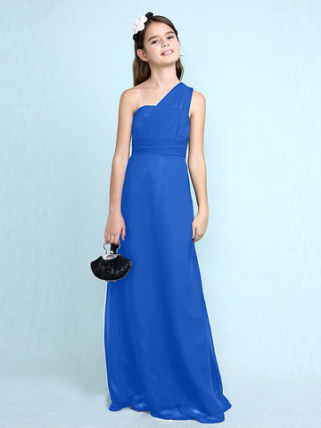 Langes Etuikleid mit einer Schulter für Blumenmädchenkleider aus Chiffon für Junior-Brautjungfern