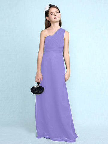 Langes Etuikleid mit einer Schulter für Blumenmädchenkleider aus Chiffon für Junior-Brautjungfern