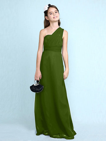 Langes Etuikleid mit einer Schulter für Blumenmädchenkleider aus Chiffon für Junior-Brautjungfern