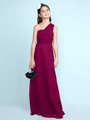 Langes Etuikleid mit einer Schulter für Blumenmädchenkleider aus Chiffon für Junior-Brautjungfern