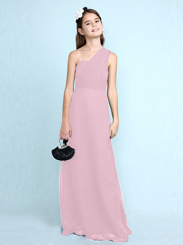 Langes Etuikleid mit einer Schulter für Blumenmädchenkleider aus Chiffon für Junior-Brautjungfern