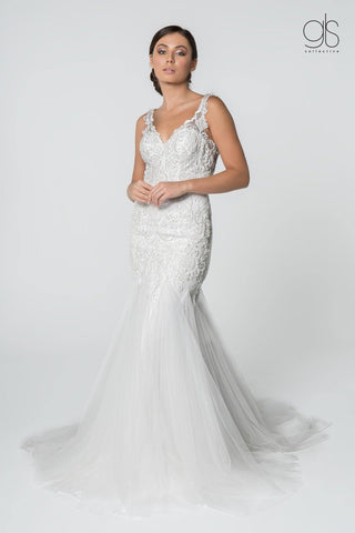 Long Sleeveless V-Neck Mermaid Wedding Gown
