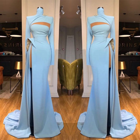 Lange Ärmel Meerjungfrau Ballkleid Langer Schlitz Hoher Hals