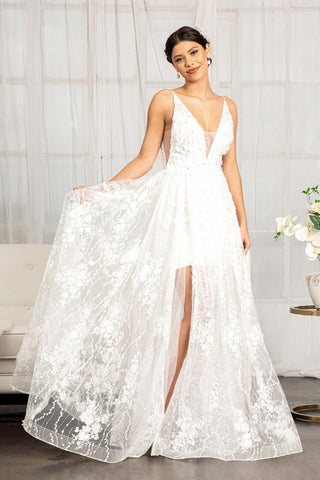 Long Spaghetti Strap Floral Applique Wedding Dress Sale