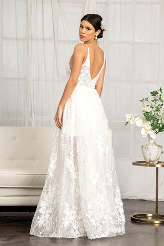 Long Spaghetti Strap Floral Applique Wedding Dress Sale