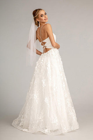 Long Spaghetti Strap Floral Mesh Wedding Dress